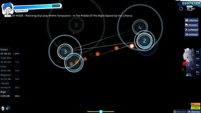 osu! - Within Temptation - In The Middle Of The Night (Speed Up Ver.) [Hana] 8.12⭐ PASS смотреть онлайн