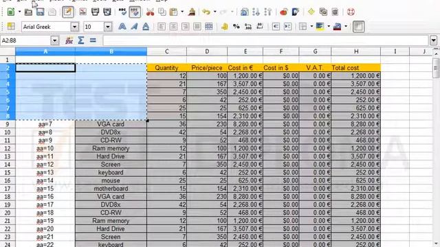 Move the cells Α2:Β8 of the active sheet to the cell area Α1:Β7 of the first spreadsheet of a... смотреть онлайн