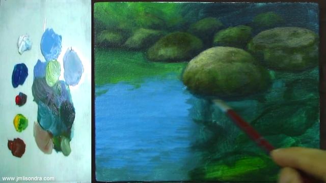 Acrylic Painting Tutorial on how to Paint Shallow River with Reflections and Underwater Rocks смотреть онлайн