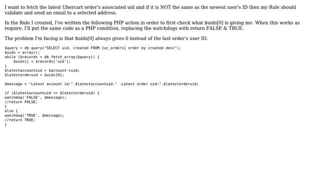 Drupal: array value within Rule's PHP action always gives 0 instead of related uid (2 Solutions!!) смотреть онлайн