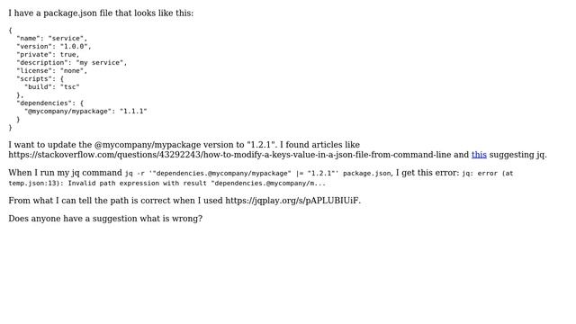 Unix & Linux: How do I fix a jq expression returning Invalid path expression error? смотреть онлайн