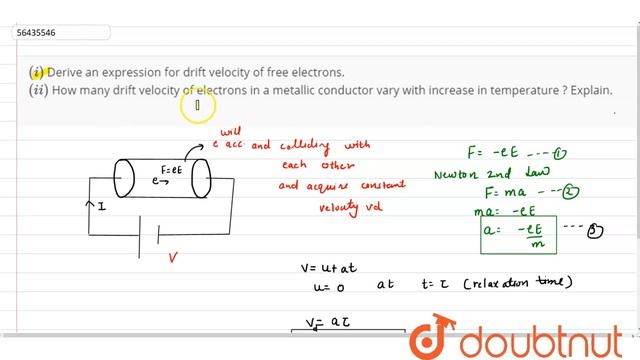 `(i)` Derive an expression for drift velocity of free electrons. `(ii)` How many drift velocity of смотреть онлайн