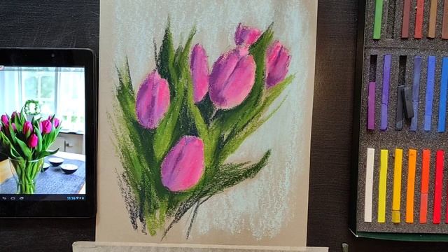Рисуем тюльпаны сухой пастелью. Видеоурок. смотреть онлайн