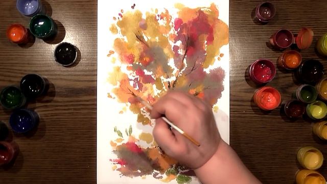 Autumn Tree | Monoprint-Monotype | Gouache | IOTN - Speed Painting смотреть онлайн