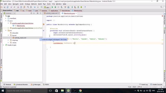 Basic ListView Example for Android Studio смотреть онлайн