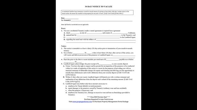 30 Day Notice To Vacate: Property Management Forms смотреть онлайн