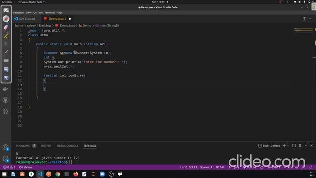 Java Program to print factorial of given number || VS Code смотреть онлайн