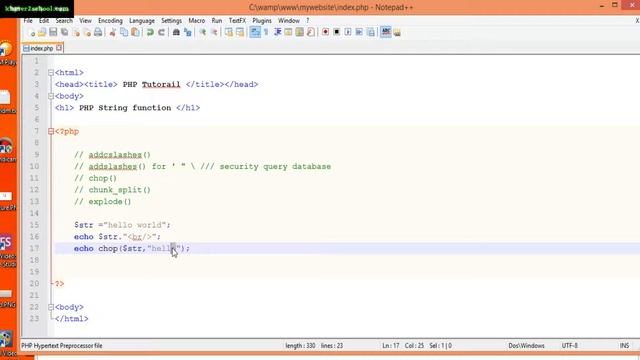 Lesson 20 String addcslashes, addslashes,chop,chunk split,explode смотреть онлайн
