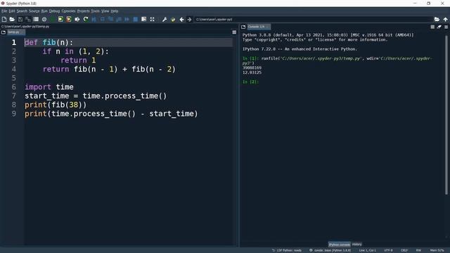 Мемоизация на примере Фибоначчи. Python смотреть онлайн