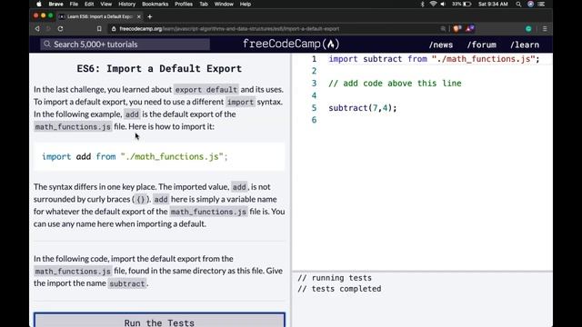 Import a Default Export, freeCodeCamp's ES6 Lessons and Explanations смотреть онлайн