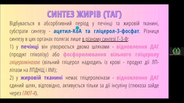 Підготовка до Крок-1. Обмін ТАГ і фосфоліпідів. Обмін ВЖК та кетонових тіл. Обмін гліцеролу смотреть онлайн