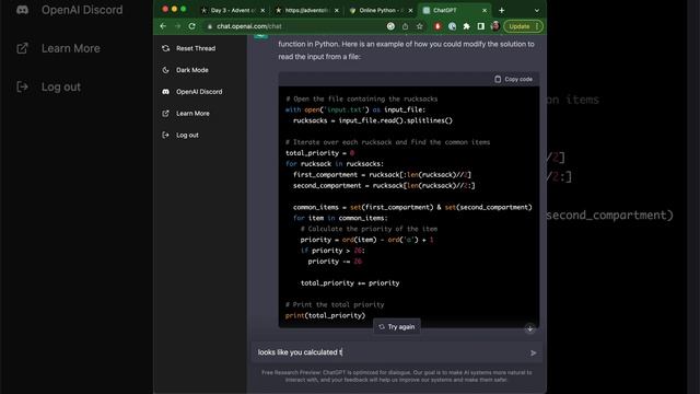 GPT-3 crushing advent of code 2022 day 3 in python смотреть онлайн