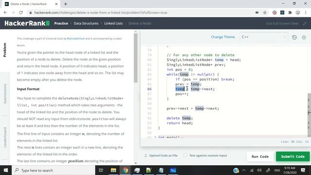 Delete a Node in Linked List: HackerRank Data Structures Solutions in C/C++ смотреть онлайн