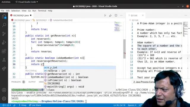 PRIME ADAM NUMBERS | ISC Computer Science Practical 2020 | Q1 | SOLVED | JAVA смотреть онлайн