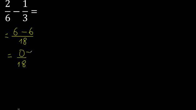 2/6-1/3 . subtraction of fractions , substrac 2/6 minus 1/3 смотреть онлайн