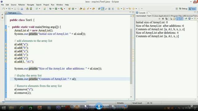 4 ArrayList Demonstration in Java смотреть онлайн