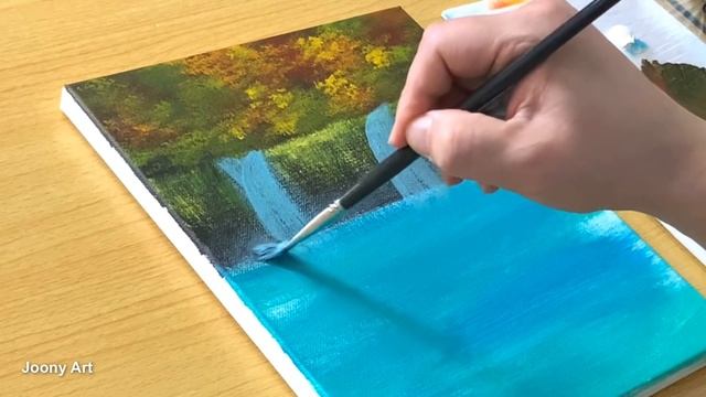 Easy Waterfall Landscape Painting / Acrylic Painting Tutorial смотреть онлайн