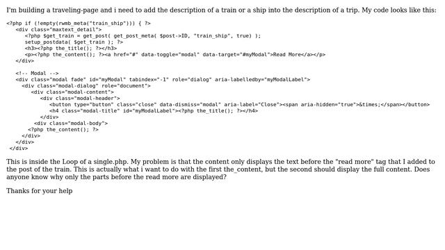 Wordpress: After setup_postdata, the_content() only displays text before the read more tag смотреть онлайн