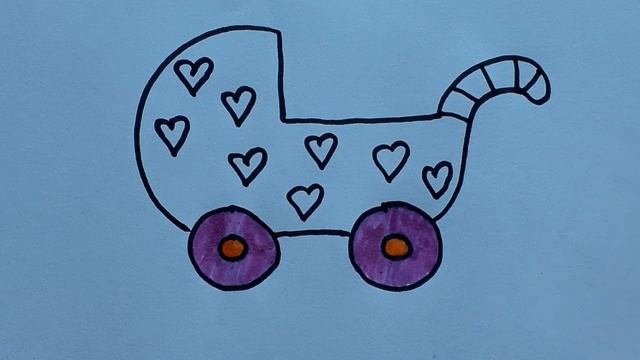 Рисуем детскую коляску. Учим ребенка рисовать. Легкие рисунки за 5 минут. Видео раскраска для детей смотреть онлайн