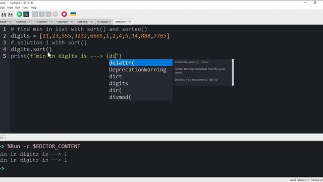 find min in python list with sort and sorted() without reverse смотреть онлайн