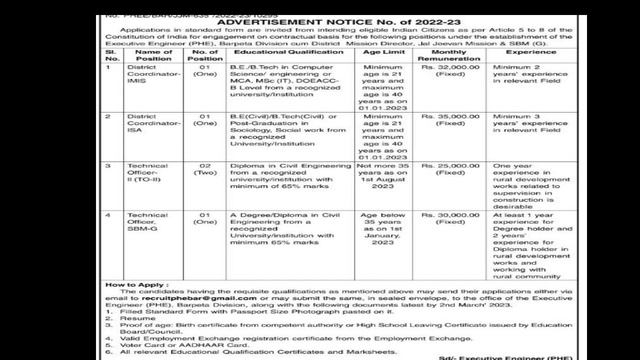 PUBLIC HEALTH ENGINEERING DEPARTMENT VACANCY BARPETA DIVISION 5 post..... смотреть онлайн