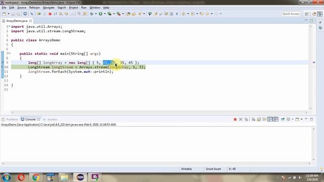 How to use stream(long[] array, int startInclusive, int endExclusive) method of Java.util.Arrays? смотреть онлайн