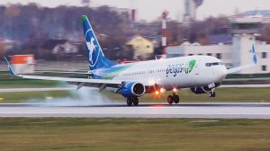 Отличная   посадка, на новую полосу в Шереметьево.  Pegas Fly Boeing 737-9GP(ER) VP-BZU. 10.2019
