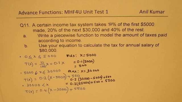 Piecewise function on Tax Calculation MHF4U Test 1 Q11 смотреть онлайн