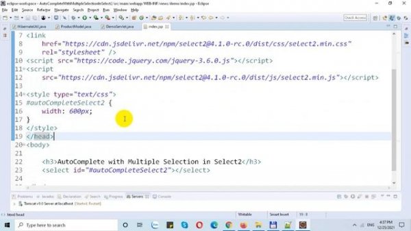 AutoComplete with Multiple Selection Using Select2 in JSP-Servlet and Hibernate