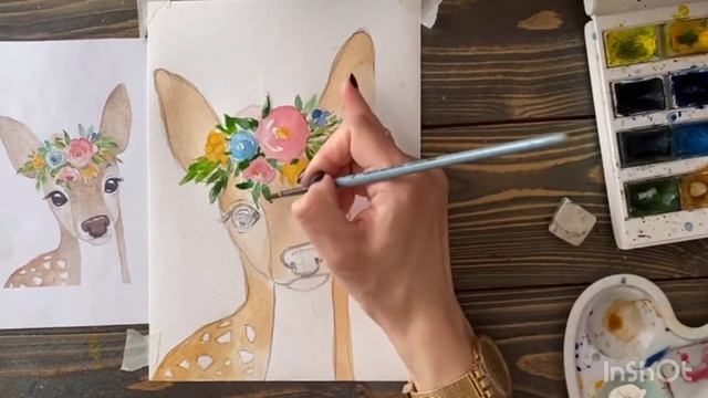 Оленёнок акварелью 16.04.20