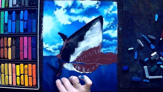 Как нарисовать акулу пастелью на наждачной бумаге./How to draw a shark in pastel on sandpaper. смотреть онлайн