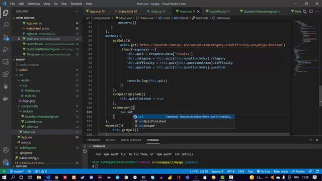 Store the user answers