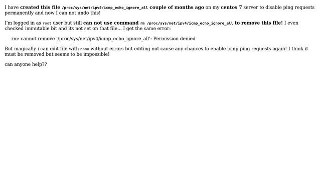 Bash rm /proc/sys/net/ipv4/icmp_echo_ignore_all: Permission denied смотреть онлайн