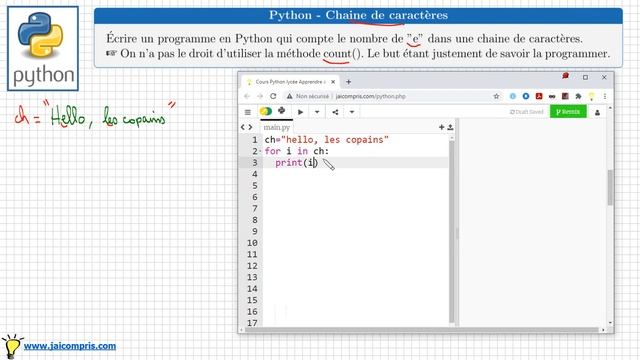 python chaine de caractères • programme pour compter le nombre de e • boucle for - lycée SNT смотреть онлайн