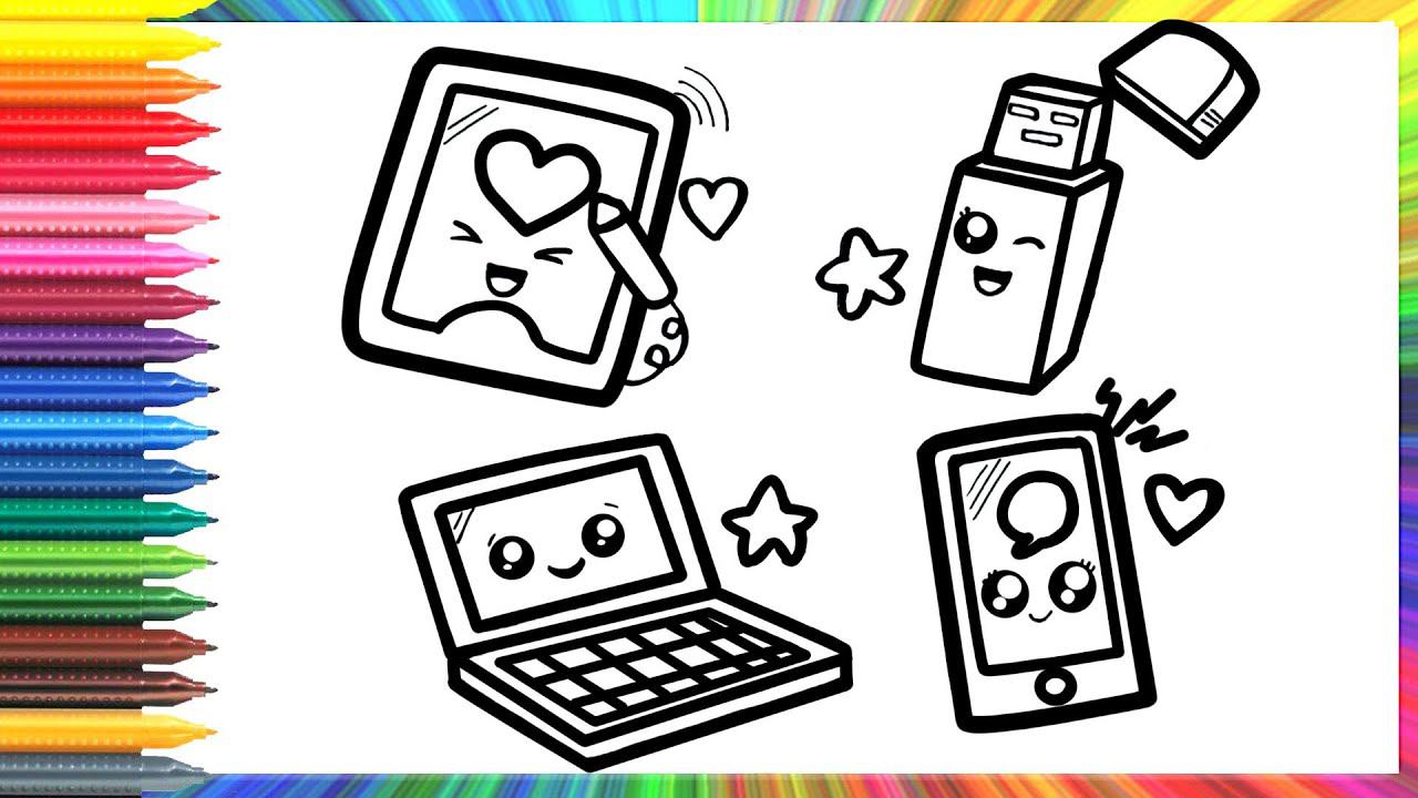 How To Draw A Computer And A Phone For Children/Cómo Dibujar Una Computadora Y Un Teléfono Para Niño