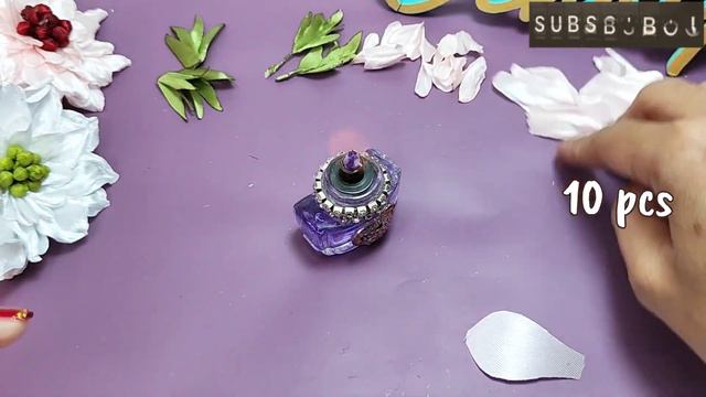 DIY scabiosa flower tutorial/how to make satin ribbon flowers easy смотреть онлайн