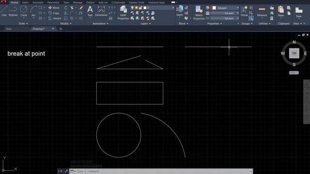 AutoCAD 2021 tutorial: how to break an object at a point? смотреть онлайн