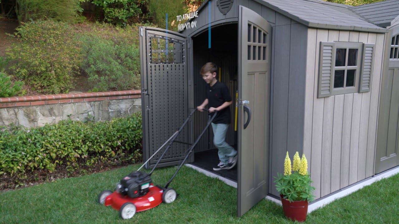 Пластиковый сарай-гараж большого размера с двумя входами с двух сторон. WoodLook 15'x8' (4,5х2,4м). смотреть онлайн