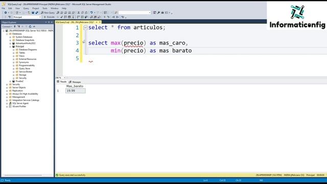 Curso de SQL Server 2021 desde cero | MAX, MIN - VALORES MAXIMOS Y MINIMOS (video 34) смотреть онлайн