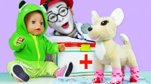 Беби Бон плачет: ее собачка заболела! Развивающее видео для девочек про куклы Baby Born