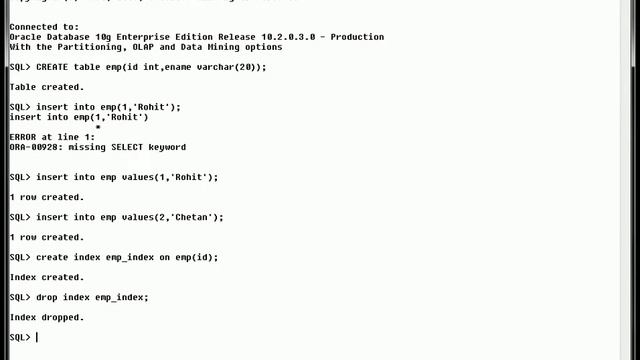 ORACLE SQL INDEX EXAMPLE SIMPLE INDEX,COMPOSITE INDEX,UNIQUE INDEX,DROP INDEX ROHIT KAUTKAR смотреть онлайн