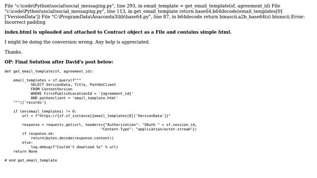 Python: ContentVersion.VersionData throwing Incorrect padding while decoding to base64 string смотреть онлайн