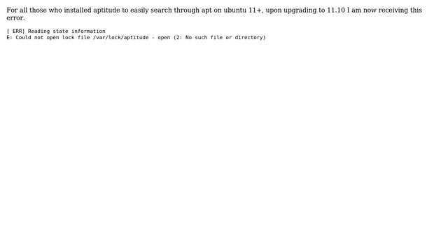 Ubuntu: Could not open lock file /var/lock/aptitude No such file or directory смотреть онлайн