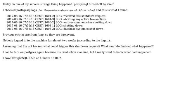 Ubuntu: What can trigger postgresql shutdown? смотреть онлайн