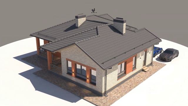 Проект "МАТРИЦА" 130 м2 дома с 3 спальнями Z-образной формы в плане и высокими потолками в гостиной смотреть онлайн