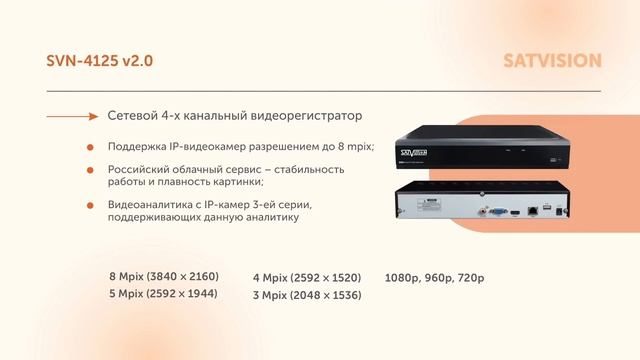 Сетевые видеорегистраторы Satvision SVN-4125 v2.0, SVN-8125 v2.0, SVN-3125 v2.0 смотреть онлайн