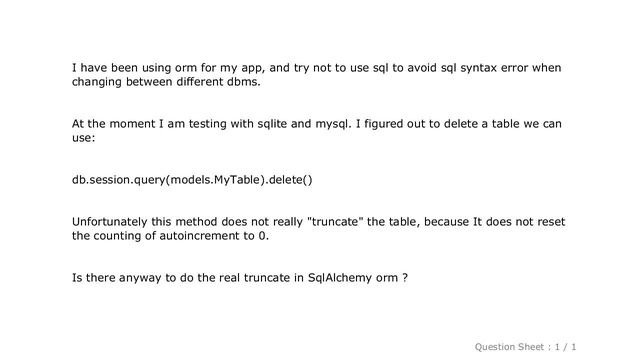 MySQL : SqlAlchemy truncate table with ORM смотреть онлайн