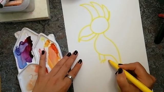 Как нарисовать попугая с детьми из простых форм. Видео урок. смотреть онлайн