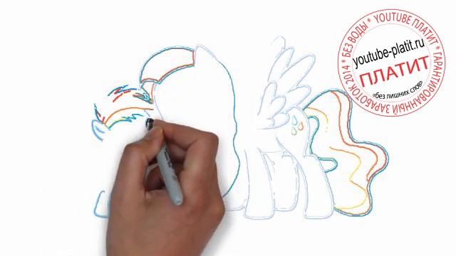 Нарисованные карандашом пони радуга  Как поэтапно нарисовать пару пони радуг