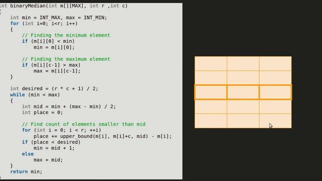 Find median of a row-wise sorted Matrix | GeeksforGeeks смотреть онлайн